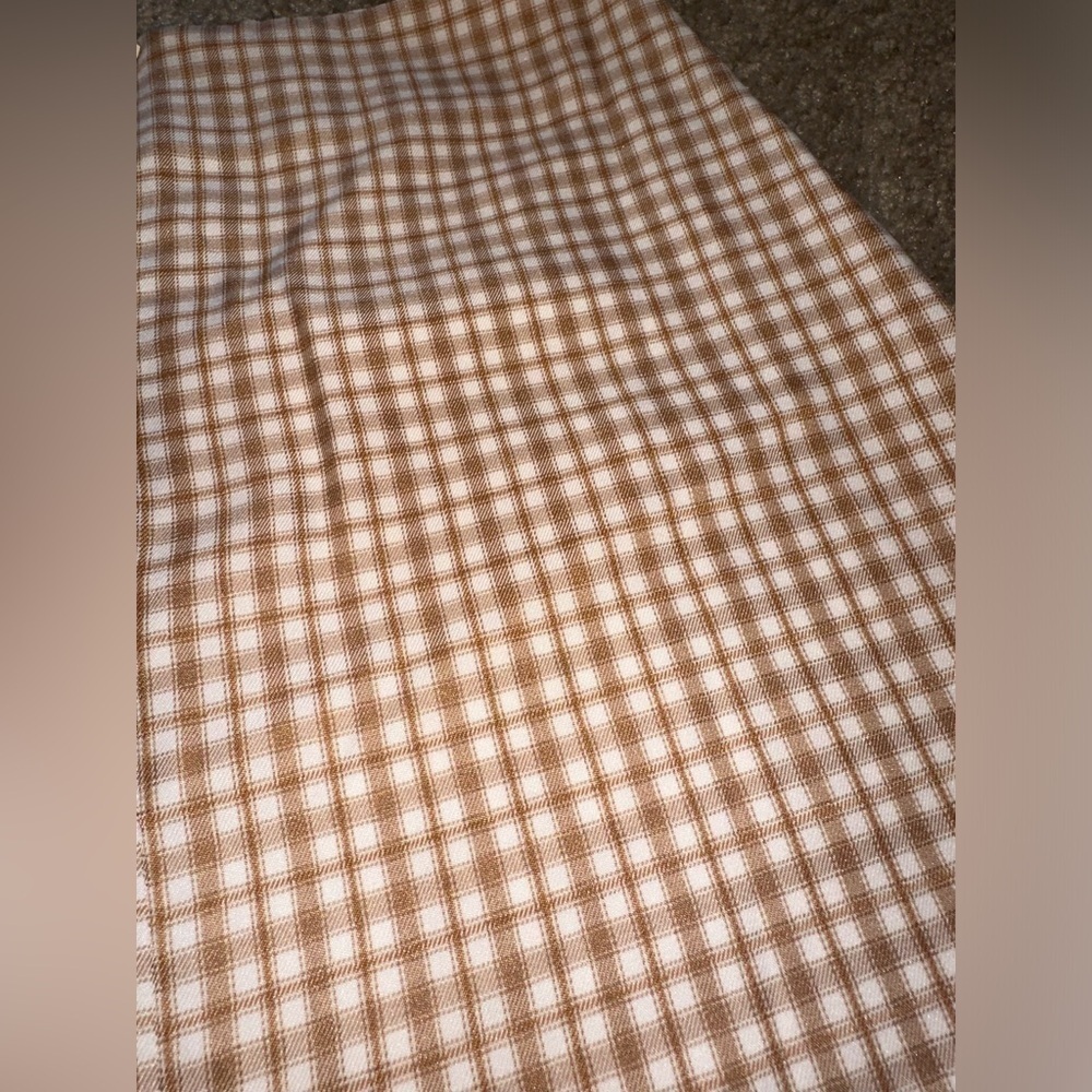 Hyfve Plaid Mini Skirt Tan Neutral Split Hem - Picture 5 of 10